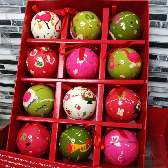 12 Days Of Christmas Colorful Christmas Ornaments Paper Mache 3" - Picture 1 of 10